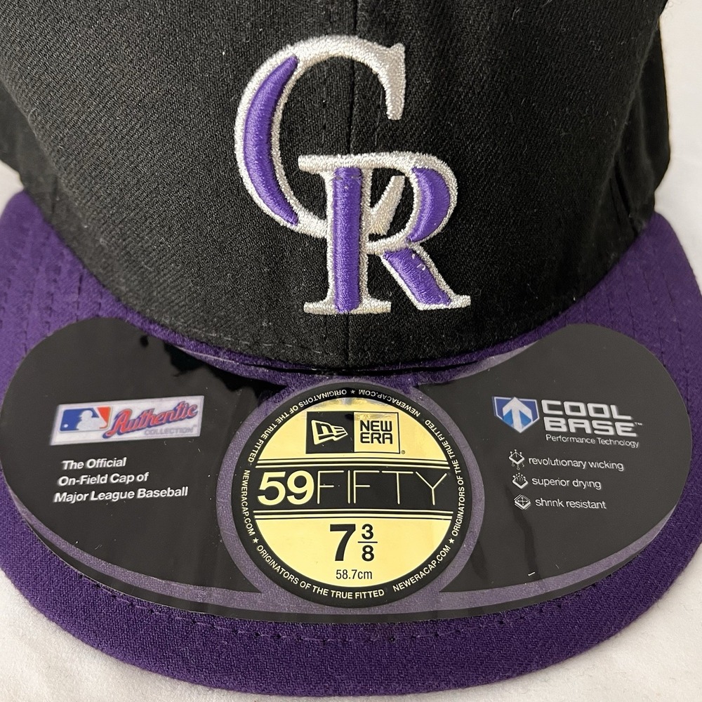 New Era 59FIFTY Colorado Rockies Fitted Hat 7 3/8 Black Purple MLB On Field